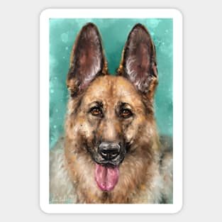 Painting of a an Adorable German Shepherd with its Tongue Out Sticker